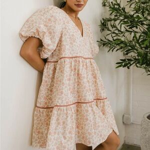 NWT Cream, Peach Floral Midi Dress